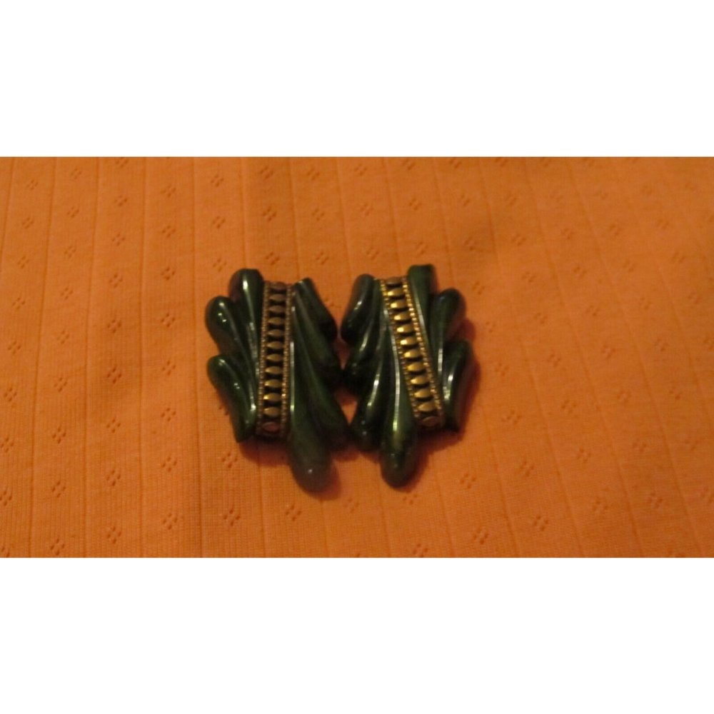 Vintage Bakelite Dress Clips Green/Brass 1930's